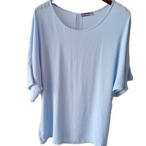 H. Binette Women's Blue Blouse Short Sleeve Coastal Beach Vibe Relaxed Size XL